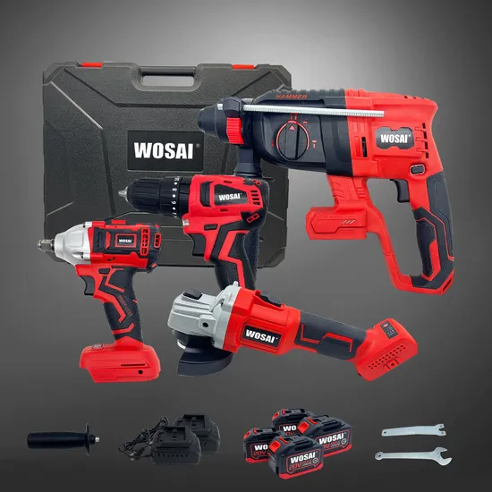 Brushless Factory Price 20V Wosai Electronics Tools Box Set Hammer Drill Angle Grinder Impact Wrench Combo Mechanic Tool Set 